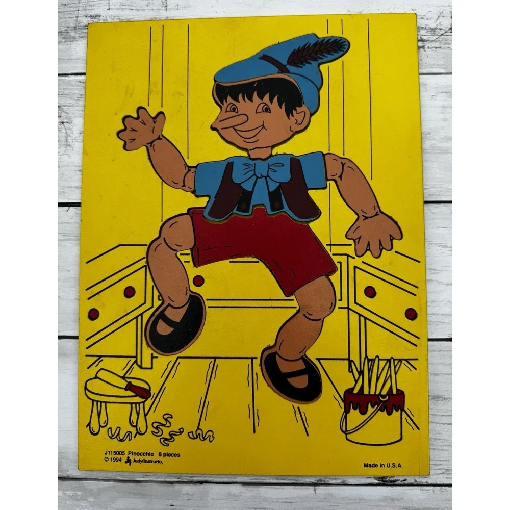 Lot of 4 Vintage Wood Judy Puzzles, Police Pinocchio Lil Bo Peep Lil' Boy Blue